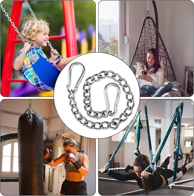 Heavy Duty Hammock Chains with 4 Carabiners - Stainless Steel Hammock Chair Hardware for Indoor/Outdoor Use, 1500 LB Capacity(2 Sets)