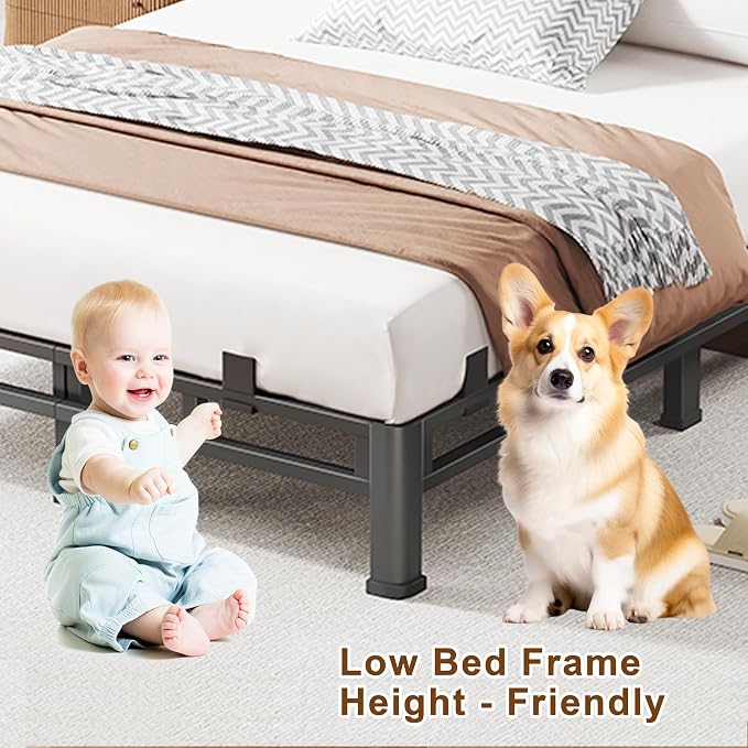 ROIL 10 Inch King Bed Frame, Metal Bed Frame & Box Spring 2 in 1 Platform with Round Corner Legs, 4000LBS Double Layer Low Profile Metal Platform Mattress Baffles, Noise-Free Easy Assembly