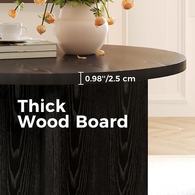 Luoxiao Round Black Coffee Table, Modern End Tables for Living Room, 27.5" | Space-saving, Triangle Base w/ Anti Slip Feet for Stability, Circular Accent Table for Small Spaces, Apartment, Easy Assembly
