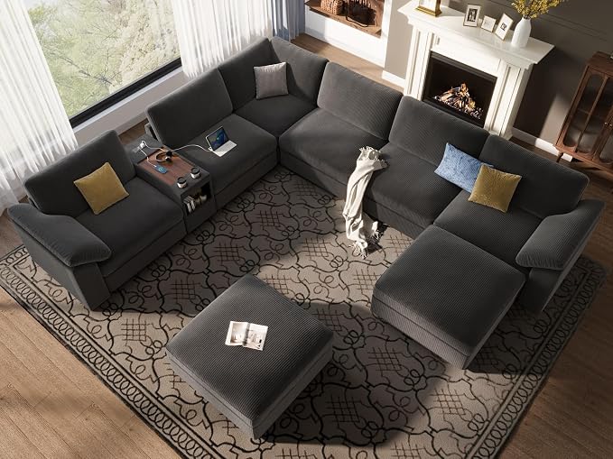 EASE MOOSE Sectional Modular Sofa, Oversized L Shape Sectional Couch Wide Deep seat Sectional Sofa Comfortable Grey Modular Sofa
