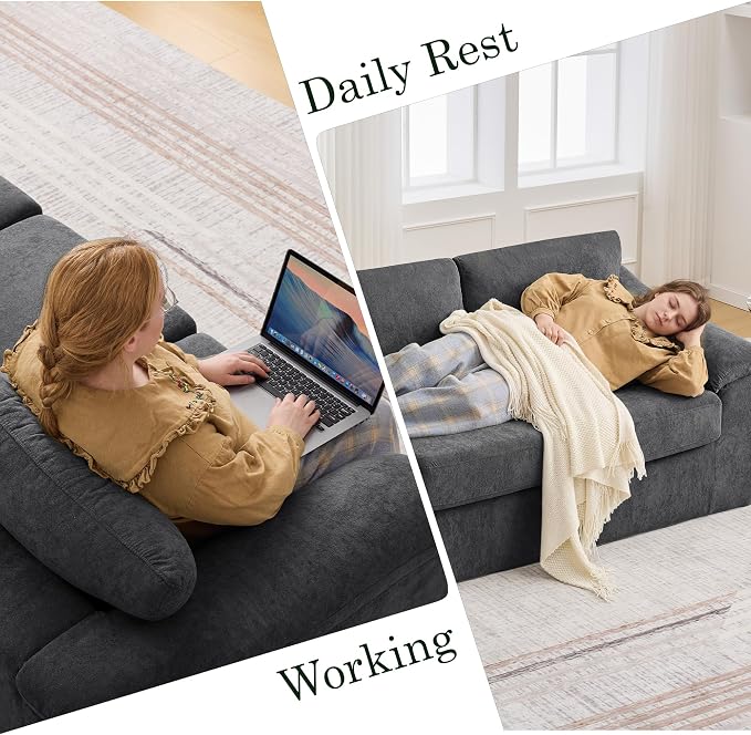 Boneless Couch Sets, Modern Loveseat Sofa with 2 Accent Sofa Chairs, Floor Cloud Couch Sets with Extra Comfy Soft Deep Seats for Living Room, Apartment, No Assemby, Set of 3, Dark Gray