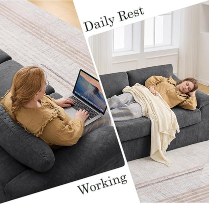 Boneless Couch Sets, Modern 3 Seater Sofa and Loveseat Sofa, Floor Cloud Couch Sets with Extra Comfy Soft Deep Seats for Living Room, Apartment, No Assemby, Set of 2, Dark Gray