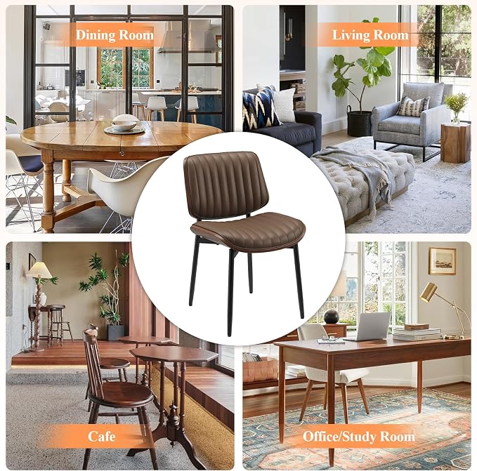 MALOL Leather Dining Chairs Set of 2, Modern Upholstered Dining Room Kitchen Chairs with Metal Legs and Wooden Back Support for Home Dining Room/Restaurant, Brown