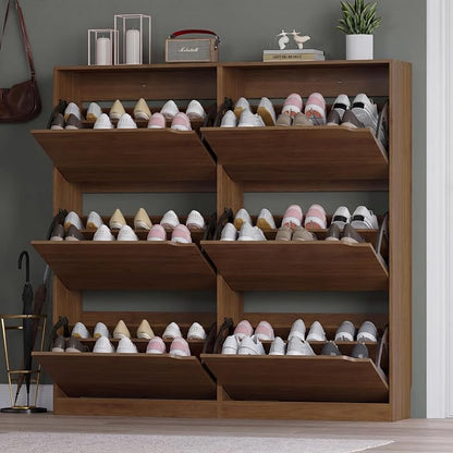 BORNOON Shoe Cabinet with 6 Flip Drawers, Slim Narrow Shoe Storage Cabinet, Freestanding Shoe Organizer for Entryway, Hallway, Foyer