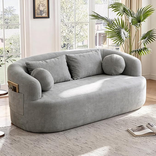 Loveseat Sofa for Small Space, 67.3" Boneless Love Seat Sofa with Side Pocket & 4 Pillows, Foam and Spring Filling, Soft Chenille for Living Room, Apartment, Bedroom, No Assembly