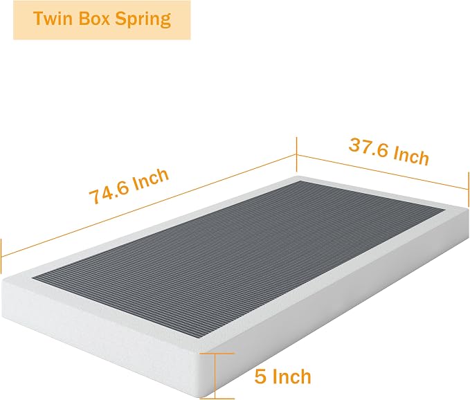 SHLAND Twin Box Spring 5 Inch Low Profile Heavy Duty Metal Structure with Easy Clean Fabric Bed Cover, Non-Slip, Noise Free, Easy Assembly