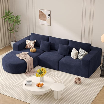 L-Shaped Boneless Couch,104" Couches for Living Room with Curved Chaise,Modular Sectional Sofa with Deep Seat,Modern Cozy Cloud Compression Sofas,No Assembly Required(Blue) 1PCS