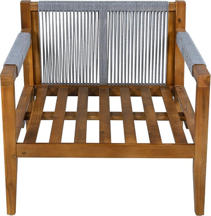 VilroCaz 3-Piece Patio Conversation Set, All Weather Sectional Sofa Set with Acacia Wood Frame and Woven Rope Accents, Outdoor Furniture Set with Cushions for Backyard Deck Poolside (Grey+Rope v)