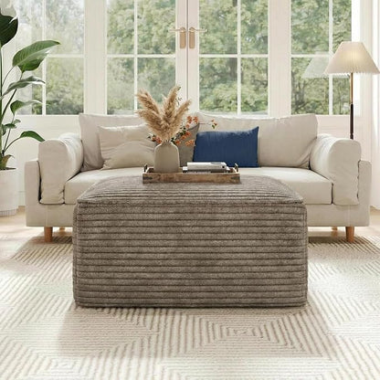 JINGLING 25.6 Inch Plush Corduroy Ottoman, Modular Sectional Foot Rest for Living Room, Upholstered Cloud Ottoman for Boneless Couch in a Box, Compressed Memory Foam, No Assembly Require, Camel