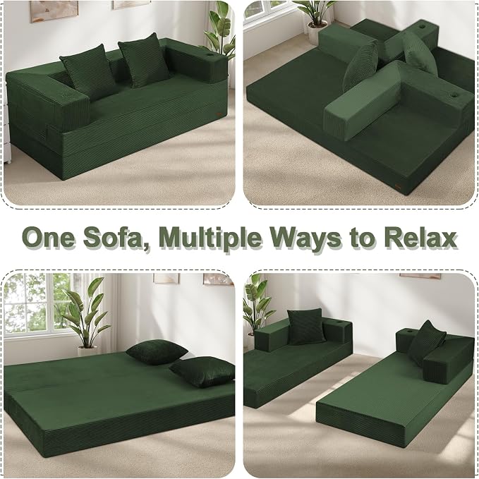 COMAX Futon Sofa Bed, Convertible Sofa Bed, Folding Boneless Couches | Boneless Couch for living room, 4‑in‑1 Fold Out Small Foldable Loveseat Floor Sleeper Mattress Lounge Space‑Saving