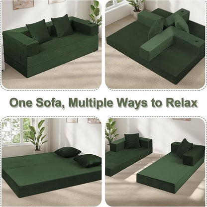 COMAX Futon Sofa Bed, Convertible Sofa Bed, Folding Boneless Couches | Boneless Couch for living room, 4‑in‑1 Fold Out Small Foldable Loveseat Floor Sleeper Mattress Lounge Space‑Saving