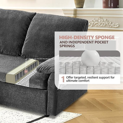 VINGLI Sectional Sleeper Sofa with Pull Out Couch Bed, 85 Inch L-Shaped Convertible Sofa Bed, 5 Seat Modular Sectional Couches for Living Room with Storage Chaise, USB Charging, Side Pockets