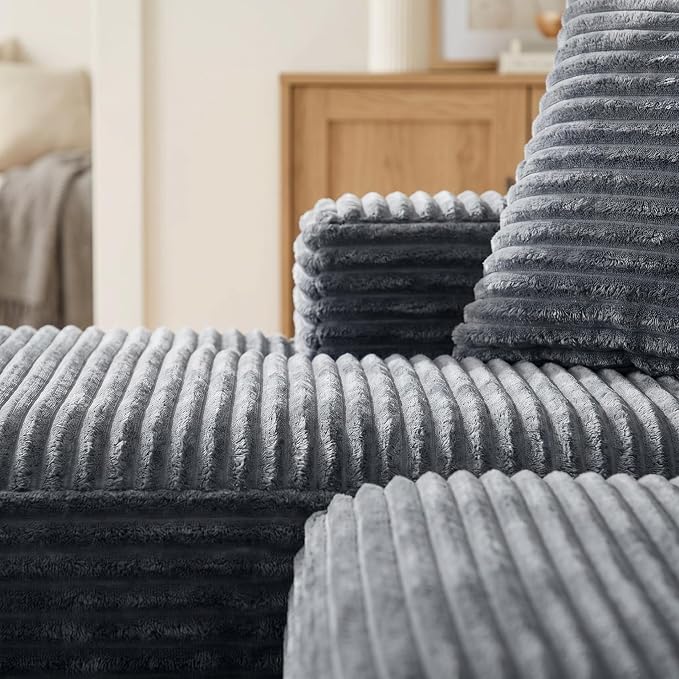 132" Oversized U-Shaped Cloud Sectional Couch Plush Corduroy Boneless Symmetrical Sofa, Front Facing Modular Compressed Boneless Sectional Sofa with Double Chaise Lounges