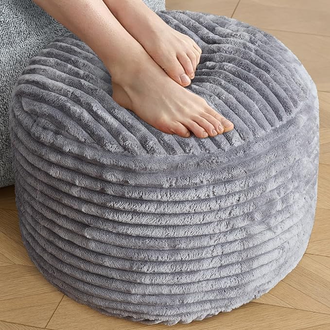 SHOUREN Stuffed Round Ottoman,Corduroy Pouf Ottoman Foot Rest with Foam Filling,Pouf Storage Ottoman Footstool for Living Room,20 X 15 Floor Poufs for Couch,Footrest Only - 20 X 15 Inches,Dark Grey