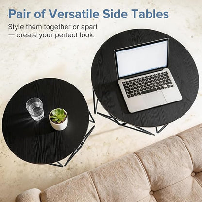 DUMOS Modern Geometric 2Pack Coffee Table, Round Nesting Side Tables with Hidden Storage, Movable End Tables for Living Room Decor & Practical Use Black