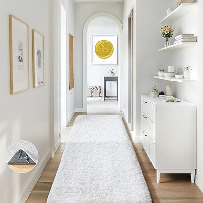 Ophanie Runner Rug for Hallway, 2x6 Washable Non-Slip Fluffy Soft Bedside Rugs, Bedroom Living Room Shaggy Carpet for Kids Girls Boys Dorm Nursery Home Decor Aesthetic, White