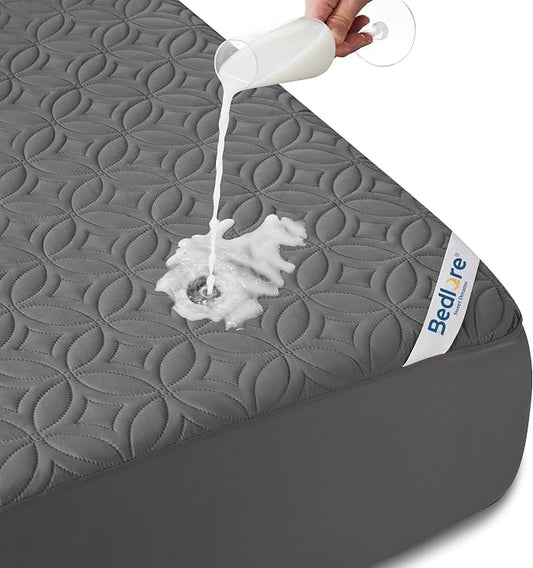 BEDLORE Waterproof Mattress Protector, King Size Mattress Pad with Deep Pocket 6"-18" Depth, Soft Noiseless Dirt-Proof Bed Mattress Cover Washable for Home, Bedroom, Hotel (Gray)