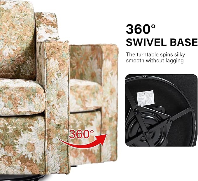Swivel Accent Chair, Modern Round Barrel Arm Chair for Living Room, Bedroom, Comfy Club Reading Chairs for Adults (Sand Blooms, Set of 1)
