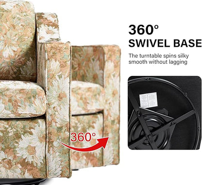 Swivel Accent Chair, Modern Round Barrel Arm Chair for Living Room, Bedroom, Comfy Club Reading Chairs for Adults (Sand Blooms, Set of 1)