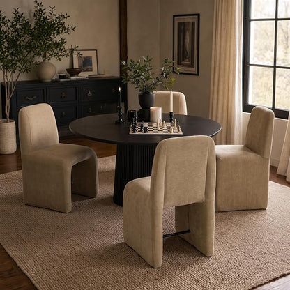 Hyfirm Upholstered Dining Chairs Set of 4,Modern Armless Desk Chair with Metal Footrest for Diningroom Bedroom Livingroom Reading Room,Khaki Fabric
