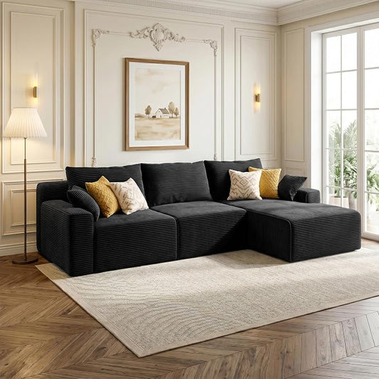 Homkdom L-Shape Modular Sectional Sofa for First Apartment & Small Space | Boneless Couches for Living Room,Compressed Delivery Fits Through Doorways, 3 Modules Convert to Guest Bed, No Assembly