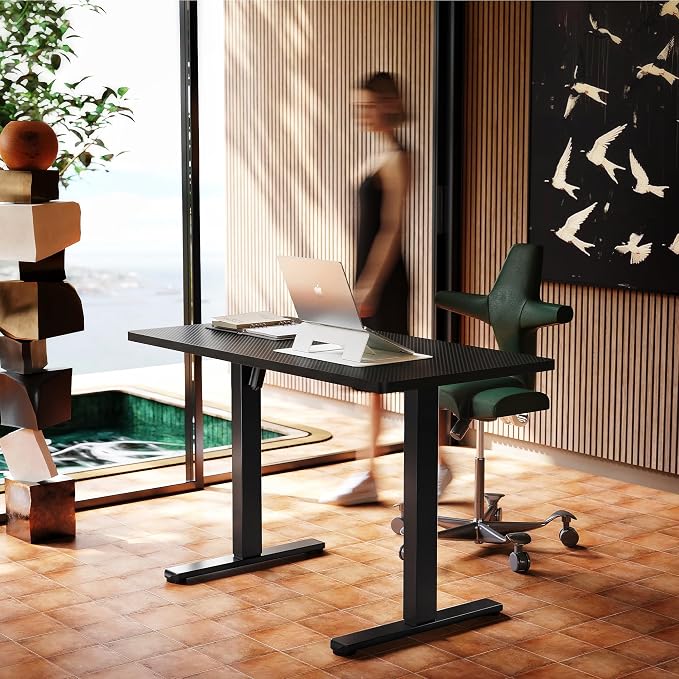 HUANUO Electric Standing Desk, 63" x 28" Height Adjustable Desk, 4 Memory Height Settings, Sit to Stand Up Desk for Home Office, with Headphone Hook, Cable Manager, Carbon Fiber Black