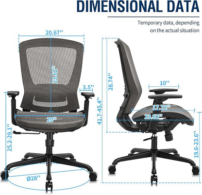 ELABEST T96 Mesh Office Chair,Ergonomic Computer Desk Chair,Sturdy Task Chair- Adjustable Lumbar Support & Armrests,Tilt Function,Comfort Wide Seat,Swivel Home Office Chair