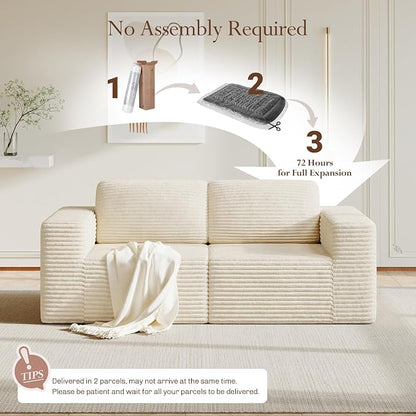 Vesgantti 80" Modular Sectional Sofa, Corduroy Cloud Couch with Deep Seating & Spring Support, 2 Seater Compact Modular Couch, Boneless Sectional Sofa for Small Spaces, No Assembly Required, Beige