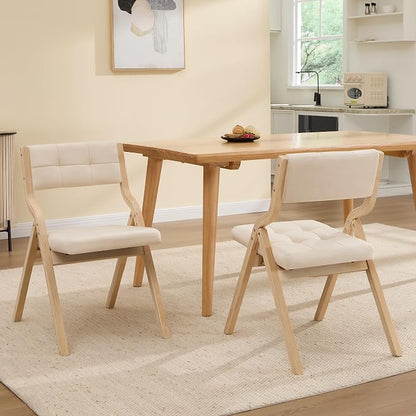 Folding Dining Chairs with Cushion Set of 2,Padded Foldable Dining Chairs,Portable Wooden Folding Chairs with Seat for Dining Rooms Kitchen Wedding Party Indoor Velvet Khaki