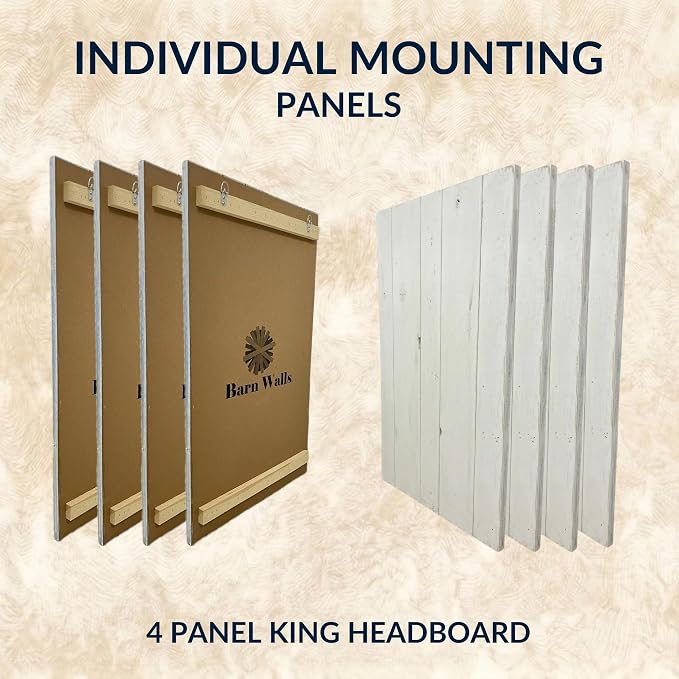 Barn Walls Whitewash Headboard, King Size | Coastal Design Distress, Solid Wood Floating Panels, Wall Mount, Adjustable Height, Easy Assembly