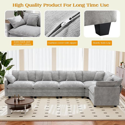 113.8" Modular Sectional Sofa,Cloud Couch for Living Room,Modern Deep Seat Sofa 5 Seater Chenille Fabric Comfy L Shaped Couches with Throw Pillows for Apartment