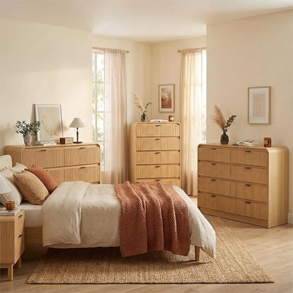 FURSUN Fluted 5 Drawers Dresser for Bedroom, 48" Tall Wooden Modern Dresser with Metal Handle, Curved Profile Design, Storage Organizer for Bedroom, Living Room, Hallway, Natural Oak