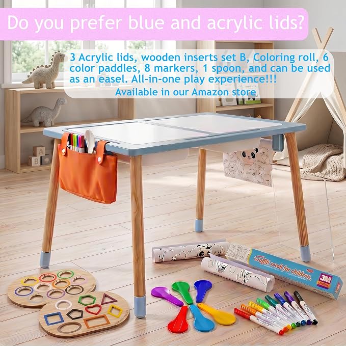 Sensory Table for Toddlers Wooden Montessori Adjustable Activity Table | Adjustable height grows with child · 3 sensory bins · Converts to activity table · Montessori open-ended play · Storage bags