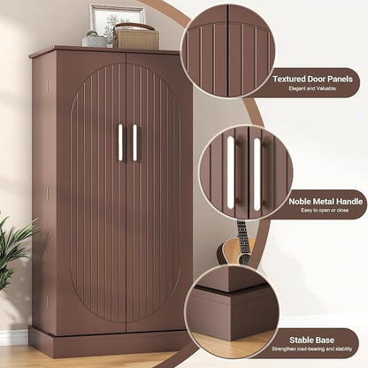 kepptory 47" Kitchen Pantry Cabinet with Doors and Adjustable Shelves, Freestanding Pantry Storage Cabinet, Farmhouse Buffet Cupboard for Kitchen, Dining Room, Living Room, Grey (Brown)