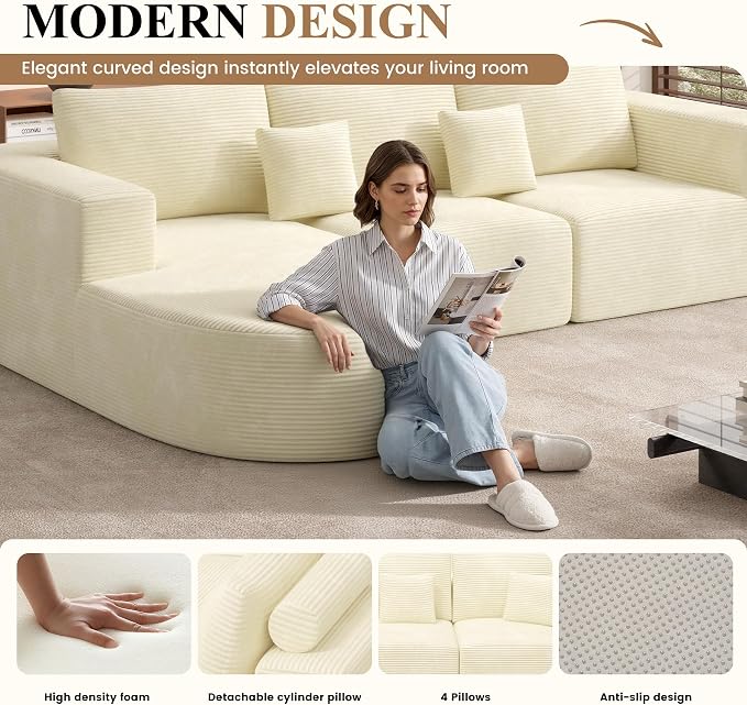 Living Room Furniture Sets,Modern U Shaped Modular Sectional Sofa,Convertible Cloud Couches for Living Room,Comfy 4 Seater with 2 Chaise Furniture Set, Boneless Couch Sofa,1 PCS