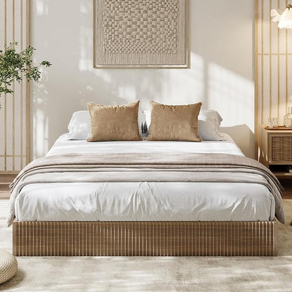 Garvee King Bed Frame, Wood Platform Bed with Fluted Design, Low Profile BedFrame, Minimalist Bed Base with Noise-Free, Easy Assembly, No Box Spring Needed, Walnut