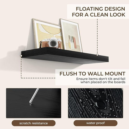 RICHFOCUS 31.5Inch Floating Shelves for Wall 2 Pack Shelves for Bedroom|Kitchen|Bathroom Wall Mounted Rustic Wood Floating Shelf with Invisible Brackets for Books|Storage|Decor, Black