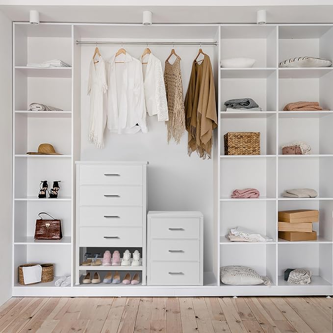 BOLUO White Dresser for Closet with 4 Drawers and Shelf Large Closet Drawers for Closet Organizers and Storage Bedroom Dorm Modern