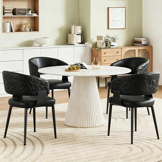 Atoll Modern Accent Dining Chairs Set of 4 with Upholstered PU Leather Seat & Curved Back, Metal Legs, Mid-Century Kitchen Chair for Dining Room, Living Room or Office (4, Black)