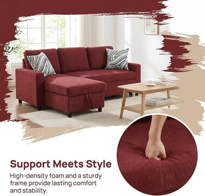 Pull Out Couch, L Shaped Sectional Couch with Pull Out Bed, Convertible Sofa Bed with Storage Chaise, Queen Size Sleeper Sofa, Sofa Bed Couch, Sleeper Sofa with Storage, Red