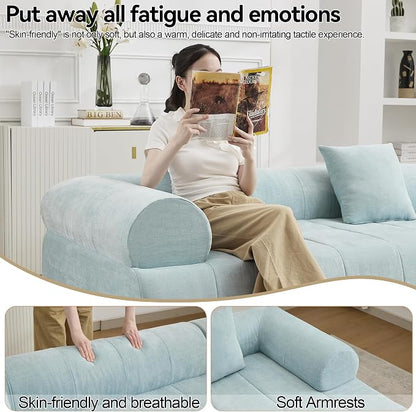 119" Boneless Curved Sofa Couch, 3 Seat Cloud L Shaped Deep Seat Couches for Living Room, No Assembly Modular Sofa with Right Chaise Lounge, Blue