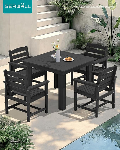 SERWALL HDPE Outdoor Square Dining Set for 4 | with Armchair Seat