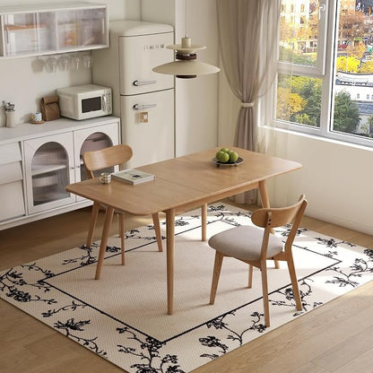 47’’-63’’ 100% Oak Extendable Dining Table and Chairs Set for 2, Solid Wood Folding Kitchen Table, Mid Century Modern Dinner Table for Kitchen, Living Room, Natural (47''-63''+2 Cushion Chairs-YA)