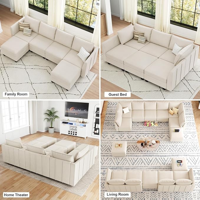 Belffin Modular Sectional Sofa U Shaped Couch with Storage Ottoman Velvet Sectional Couch for Living Room, Beige