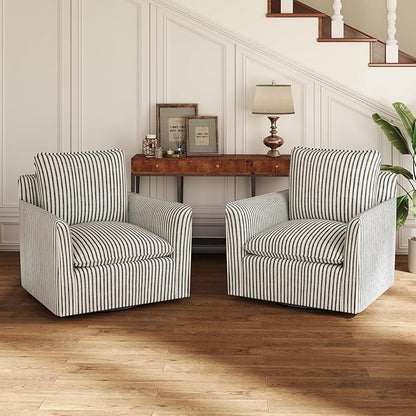 INZOY Swivel Accent Chair Set of 2, Upholstered Square Chair, Swivel Barrel Reading Chair with Thick Padded Backrest Cushion for Living Room Bedroom Small Space, Blue