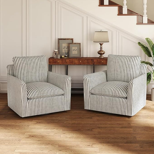 INZOY Swivel Accent Chair Set of 2, Upholstered Square Chair, Swivel Barrel Reading Chair with Thick Padded Backrest Cushion for Living Room Bedroom Small Space, Blue