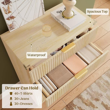 Lulive Modern Dresser and Nightstand Sets 3-Piece, 5-Drawer Dresser + 2 Nightstands Bedroom Sets with Solid Wood Legs (Natural Oak)