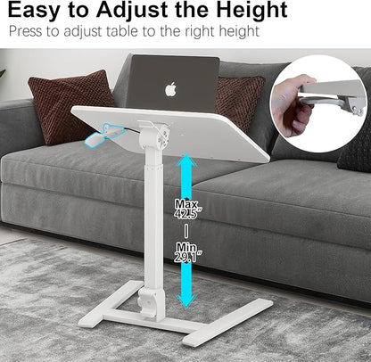 PUNCIA 25" Mobile Folding Desk, No Assembly Required Pneumatic Sit-Stand | Adjustable Height Laptop Table, 0-90° Tilt Top Computer Cart for Home Office, Small Space, Bedroom and Dorm, White