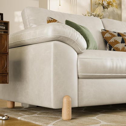 SITJOY Large Cloud Couch, 138" Wide 6 Seater V Shape, Faux Leather in White | Pet-Friendly Scratch-Resistant Leather Sectional Sofas for Living Room, Deep Seat Wide Couch with Chaise, Storage Ottoman