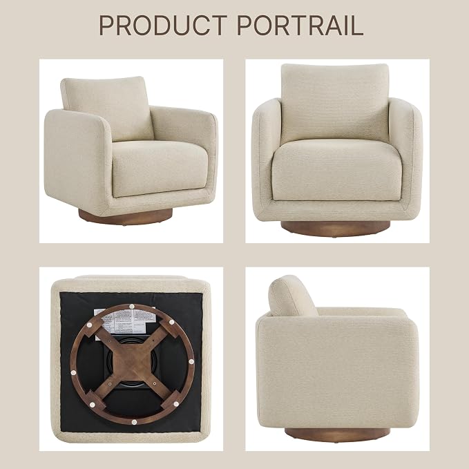 Modern Swivel Accent Chair, 360° Rotating Round Barrel Armchair with Performance Fabric Upholstery for Living Room, Bedroom, Office, Reading Nook, Single,Oatmeal